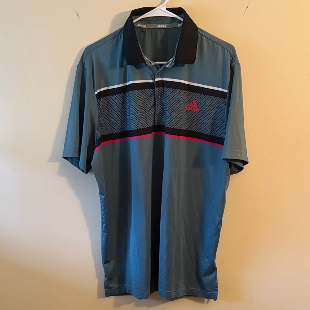 Adidas Men's Polo with Blue and Red Accents